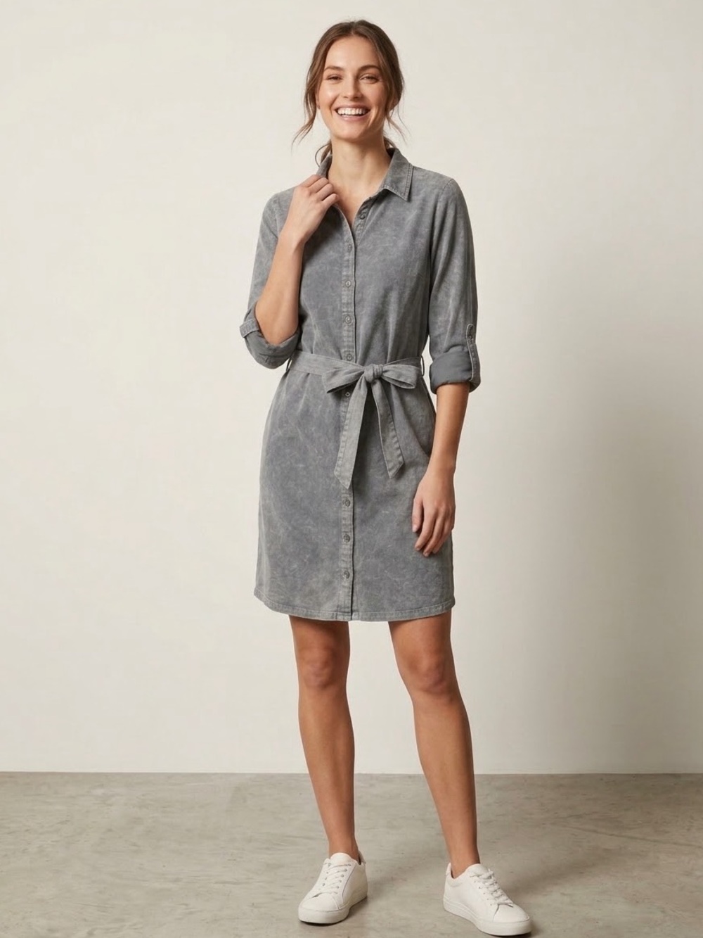 Cable & Gauge Acid Washed Gray Button-Down Shirt Dress - Size Medium